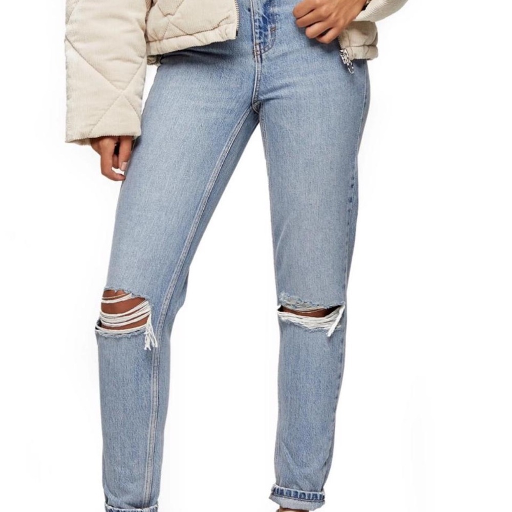 Topshop Light Blue Ripped Straight Leg Jeans